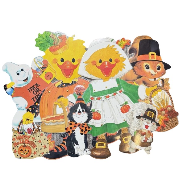 Current Mood Other - 1995 Suzy Spafford Fall Holiday Lot Die Cut Paper Jointed Wall Decor Halloween‎